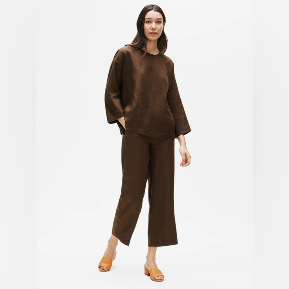 Eileen Fisher • Brown Crop Linen Straight Leg Pant